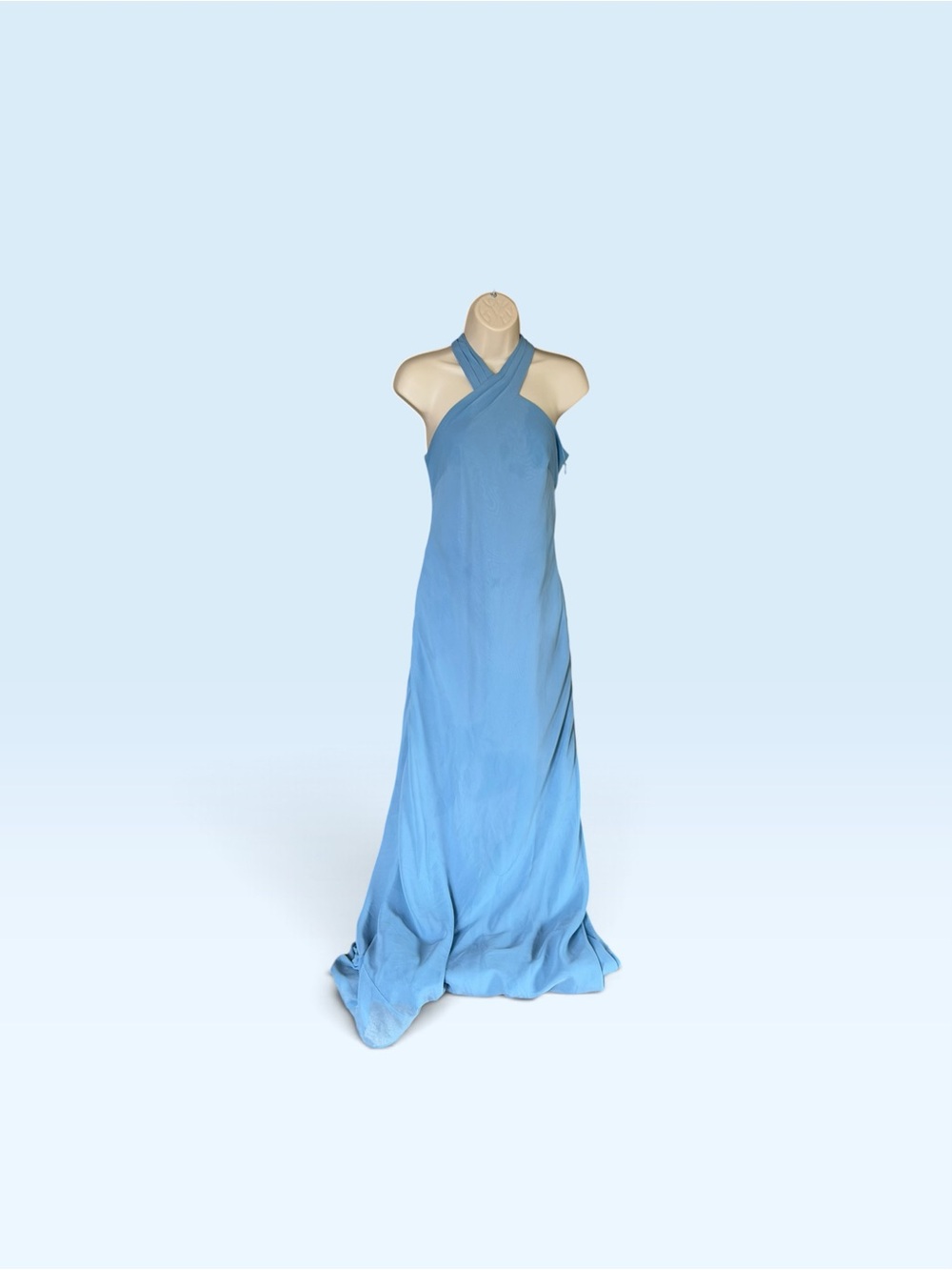 Azazie Sky Blue Crisscross Halter Maxi Dress